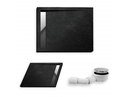 Duschwanne Rechteck West New 110x90 Schwarz, Steinoptik | Ablaufgarnitur im SET!