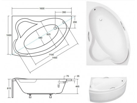 Badewanne Eckwanne Ada 160x100 Links | Ablauf Viega & Füße GRATIS !