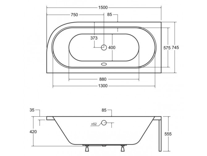 Badewanne Eckwanne Avita 150x75 Links...