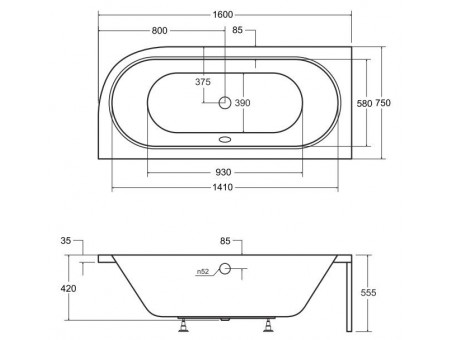 Badewanne Eckwanne Avita 160x75 Links | Ablauf Viega & Füße GRATIS !