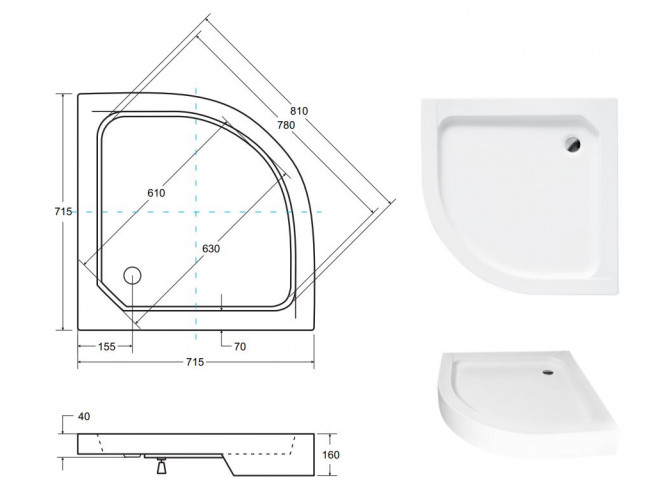 Duschwanne Halbrund Alexo 70x70 |... Duschwanne Halbrund Alexo 70x70 |...