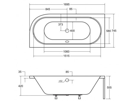 Badewanne Eckwanne Avita 170x75 Links | Ablauf Viega & Füße GRATIS !
