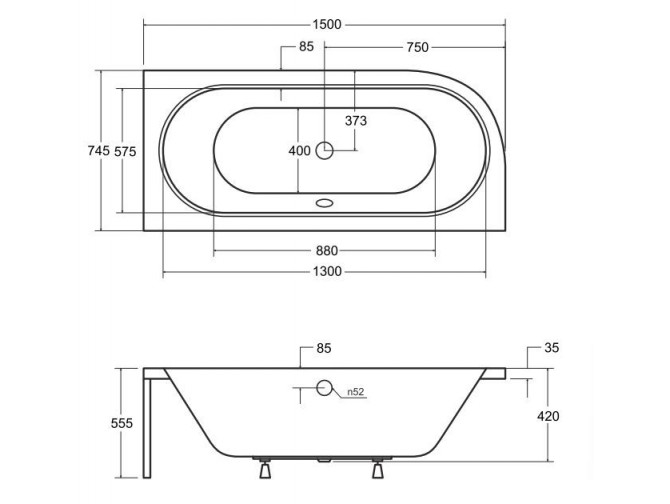 Badewanne Eckwanne Avita 150x75...