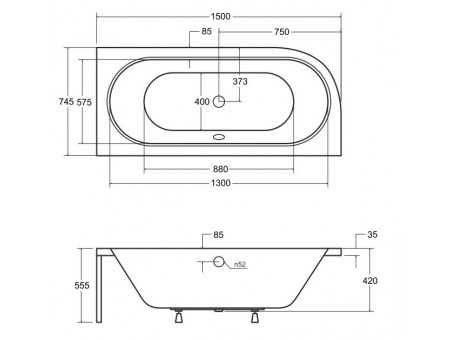 Badewanne Eckwanne Avita 150x75 Rechts| Ablauf Viega & Füße GRATIS !