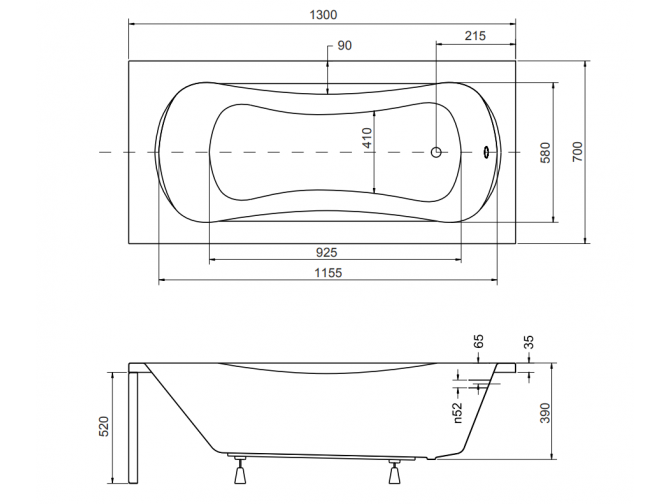 Badewanne Rechteck Aria 130x70 |... Badewanne Rechteck Aria 130x70 |...
