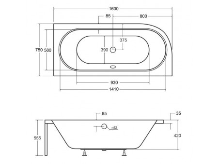 Badewanne Eckwanne Avita 160x75 Rechts| Ablauf Viega & Füße GRATIS !