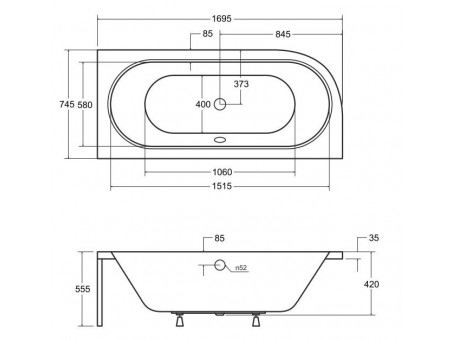 Badewanne Eckwanne Avita 170x75 Rechts| Ablauf Viega & Füße GRATIS !