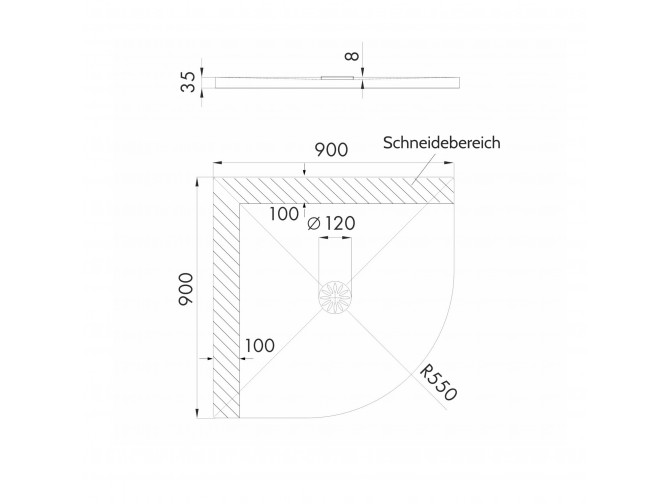 Duschwanne Halbrund De Luxe 90x90x3,5...