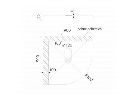 Duschwanne Halbrund De Luxe 90x90x3,5 | Ablaufgarnitur im SET!
