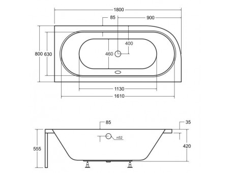 Badewanne Eckwanne Avita 180x80 Rechts| Ablauf Viega & Füße GRATIS !
