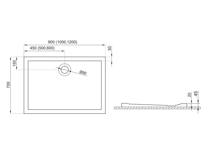 Duschwanne Rechteck Lider 90x70x2x4,5...