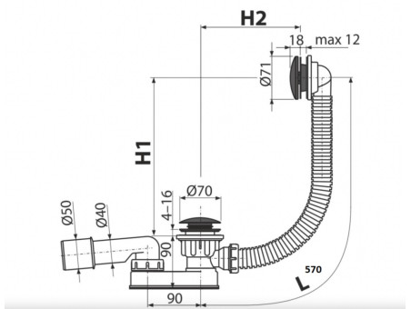 Ablaufgarnitur Überlaufgarnitur Ablauf schwarz Siphon Ø52 Click Clack A507