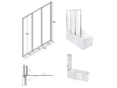 Duschwand 3-teilig Ambition Premium III 130x140 Gehärtetes Glas 4 mm