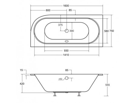 Badewanne Eckwanne Avita Slim 160x75 Links Rand 15 mm | Ablauf Viega & Füße GRATIS !