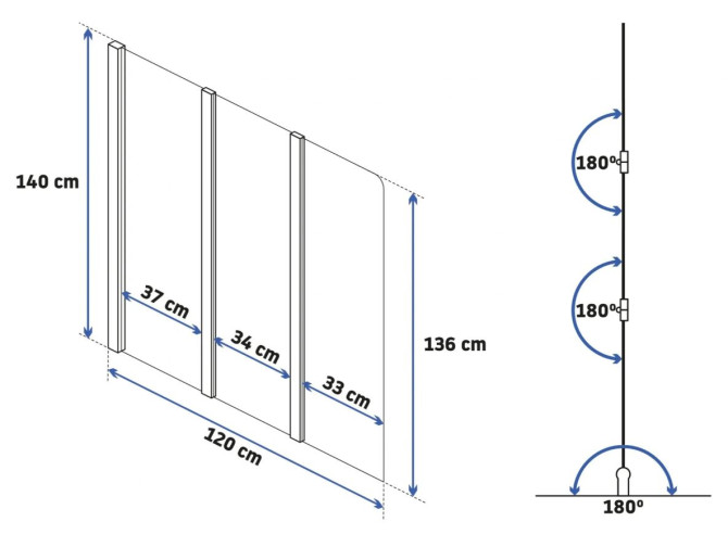 Duschwand 3-teilig Agat 120x140... Duschwand 3-teilig Agat 120x140...