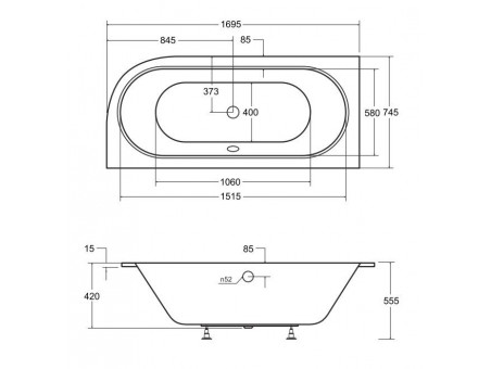 Badewanne Eckwanne Avita Slim 170x75 Links Rand 15 mm | Ablauf Viega & Füße GRATIS !