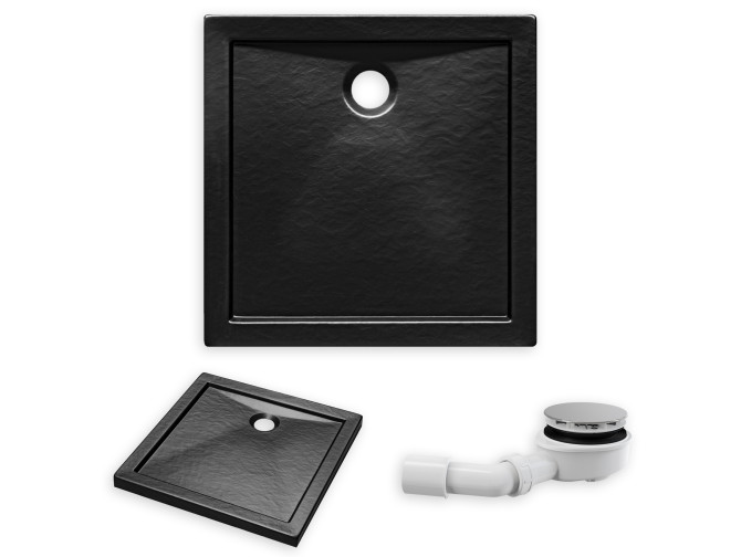 Duschwanne Viereck Aquariuso 80x80 Schwarz | Ablaufgarnitur im SET !