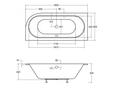 Badewanne Eckwanne Avita Slim 180x80 Links Rand 15 mm | Ablauf Viega & Füße GRATIS !
