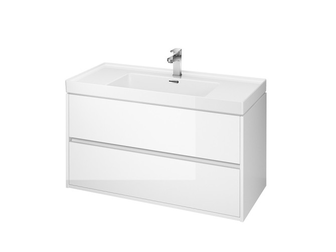 Badmöbel Set Badezimmerschrank mit Keramikwaschbecken, 2-Schubladen CREAZ 100 Weiß