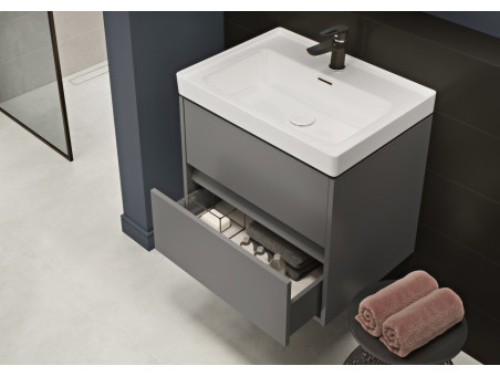 Badmöbel Set Badezimmerschrank mit Keramikwaschbecken, 4-Schubladen CREAZ 120 Grau Matt