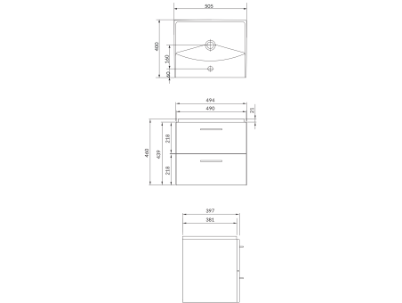 Badmöbel Set Badezimmerschrank mit Keramikwaschbecken, 2-Schubladen LARAZ CITY 50 Weiß