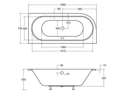 Badewanne Eckwanne Avita Slim 170x75 Rechts Rand 15 mm | Ablauf Viega & Füße GRATIS !