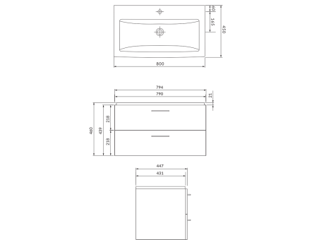 Badmöbel Set Badezimmerschrank mit Keramikwaschbecken, 2-Schubladen LARAZ COMO 80 Weiß