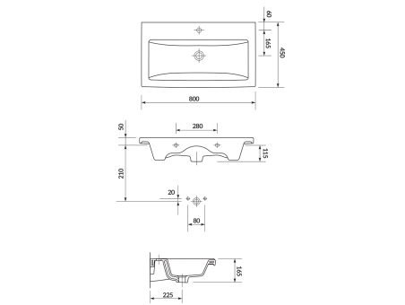 Badmöbel Set Badezimmerschrank mit Keramikwaschbecken, 2-Schubladen LARAZ COMO 80 Weiß