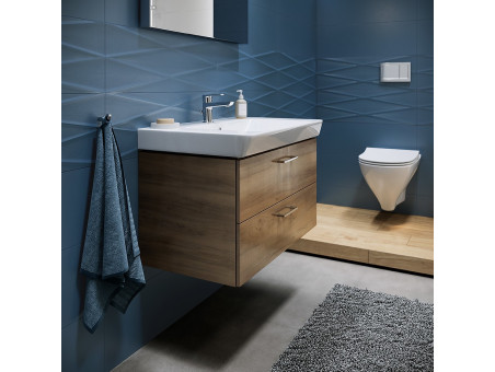 Badmöbel Set Badezimmerschrank mit Keramikwaschbecken, 2-Schubladen LARAZ MILLE SLIM 60 Nussbaum