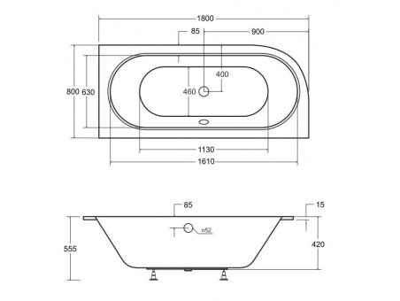 Badewanne Eckwanne Avita Slim 180x80 Rechts Rand 15 mm | Ablauf Viega & Füße GRATIS !