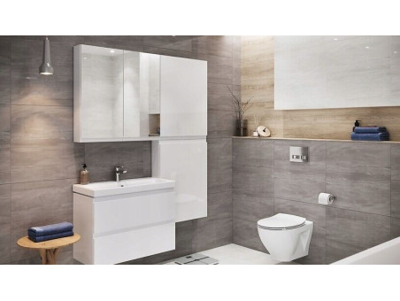 Badmöbel Set Badezimmerschrank mit Keramikwaschbecken, 2-Schubladen MODUO SLIM 50 Grau