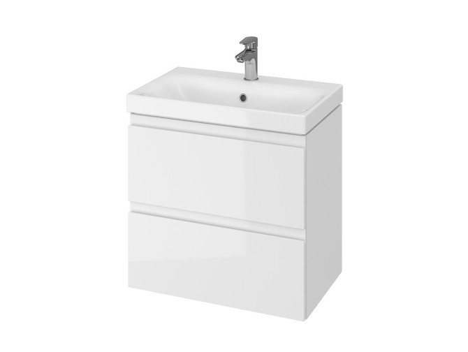 Badmöbel Set Badezimmerschrank mit Keramikwaschbecken, 2-Schubladen MODUO SLIM 60 Weiß