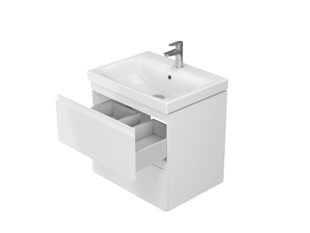 Badmöbel Set Badezimmerschrank mit Keramikwaschbecken, 2-Schubladen MODUO SLIM 60 Weiß