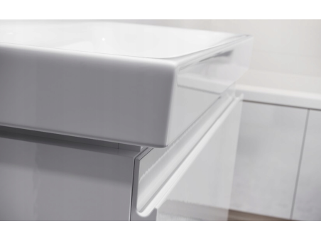 Badmöbel Set Badezimmerschrank mit Keramikwaschbecken, 2-Schubladen MODUO SLIM 60 Weiß