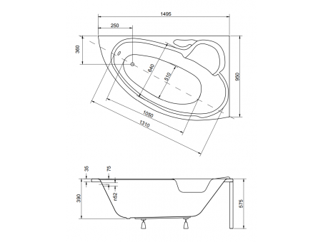 Badewanne Eckwanne Bianka 150x95 Rechts | Ablauf Viega & Füße GRATIS !