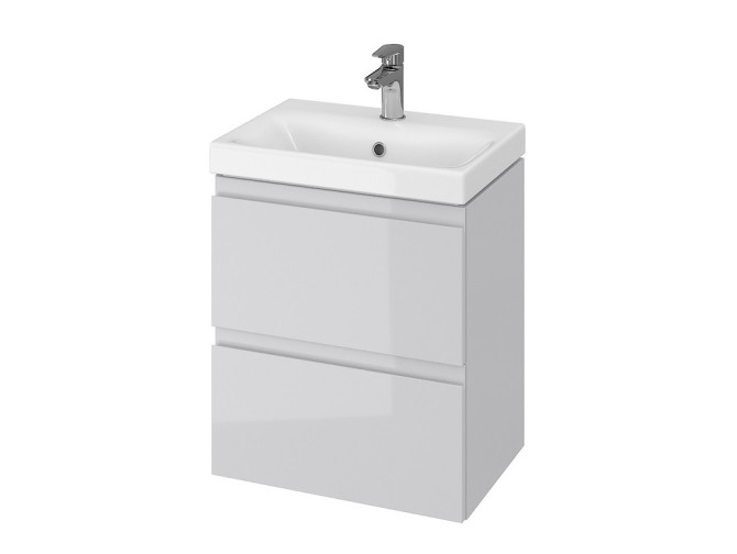 Badmöbel Set Badezimmerschrank mit Keramikwaschbecken, 2-Schubladen MODUO SLIM 60 Grau