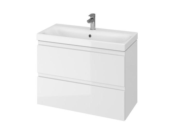 Badmöbel Set Badezimmerschrank mit Keramikwaschbecken, 2-Schubladen MODUO SLIM 80 Weiß