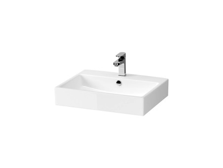 Badmöbel Set Badezimmerschrank mit Keramikwaschbecken, 2-Schubladen VIRGO 60 Weiß, Silber Möbelgriffe