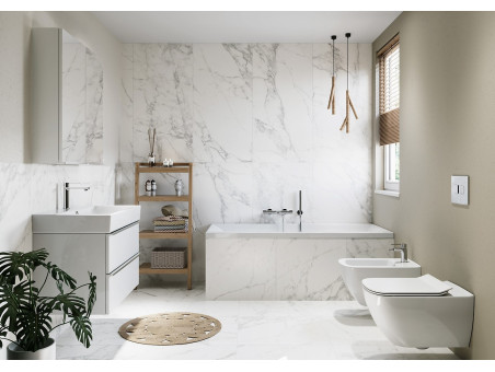 Badmöbel Set Badezimmerschrank mit Keramikwaschbecken, 2-Schubladen VIRGO 60 Weiß, Silber Möbelgriffe