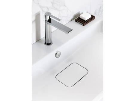 Badmöbel Set Badezimmerschrank mit Keramikwaschbecken, 2-Schubladen VIRGO 60 Weiß, Silber Möbelgriffe