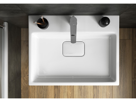Badmöbel Set Badezimmerschrank mit Keramikwaschbecken, 2-Schubladen VIRGO 80 Grau Eiche, Silber Möbelgriffe