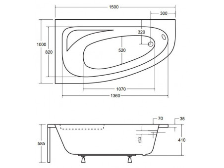 Badewanne Eckwanne Cornea 150x100 Links | Ablauf Viega & Füße GRATIS !