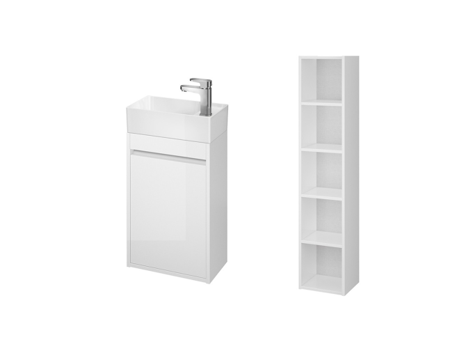 Badmöbel Set CREA 40 Waschbecken-Unterschrank mit Hochschrank 140x30x25, Badregal, Weiß