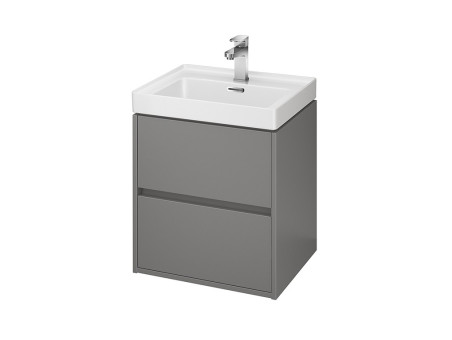 Badmöbel Set CREAZ 50 Waschbecken-Unterschrank mit Hochschrank 140x40x25, 2-Türen, Grau Matt