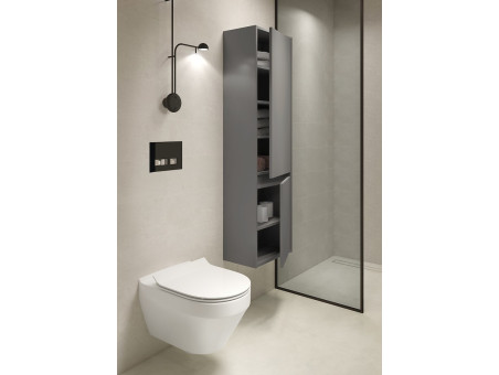 Badmöbel Set CREAZ 50 Waschbecken-Unterschrank mit Hochschrank 140x40x25, 2-Türen, Grau Matt