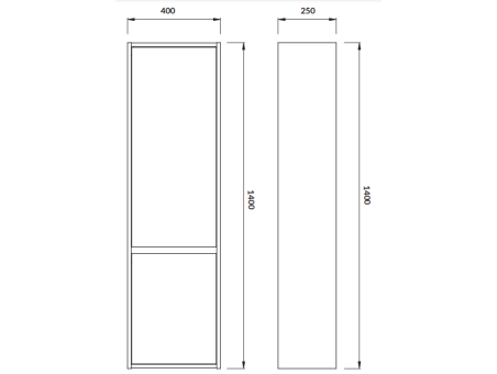 Badmöbel Set CREAZ 50 Waschbecken-Unterschrank mit Hochschrank 140x40x25, 2-Türen, Grau Matt