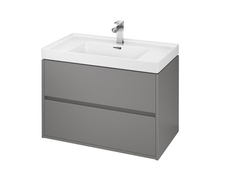Badmöbel Set CREAZ 80 Waschbecken-Unterschrank mit Hochschrank 140x40x25, 2-Türen, Grau Matt