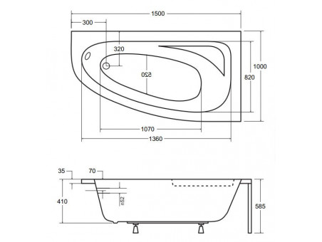 Badewanne Eckwanne Cornea 150x100 Rechts | Ablauf Viega & Füße GRATIS !