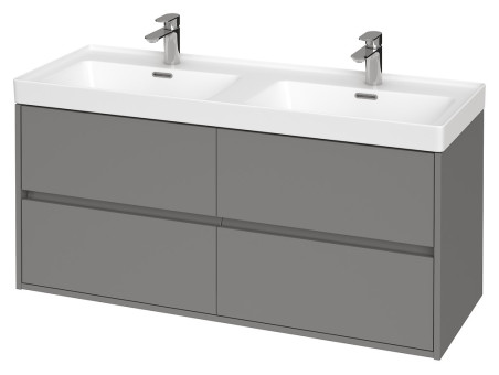 Badmöbel Set CREAZ 120 Waschbecken-Unterschrank mit Hochschrank 140x40x25, 2-Türen, Grau Matt