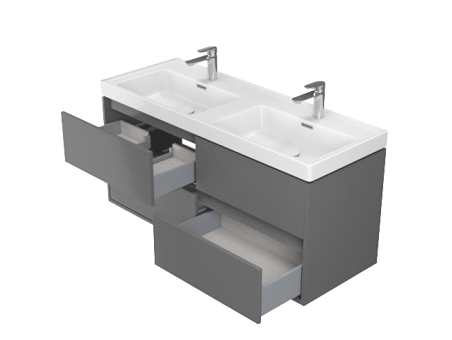 Badmöbel Set CREAZ 120 Waschbecken-Unterschrank mit Hochschrank 140x40x25, 2-Türen, Grau Matt